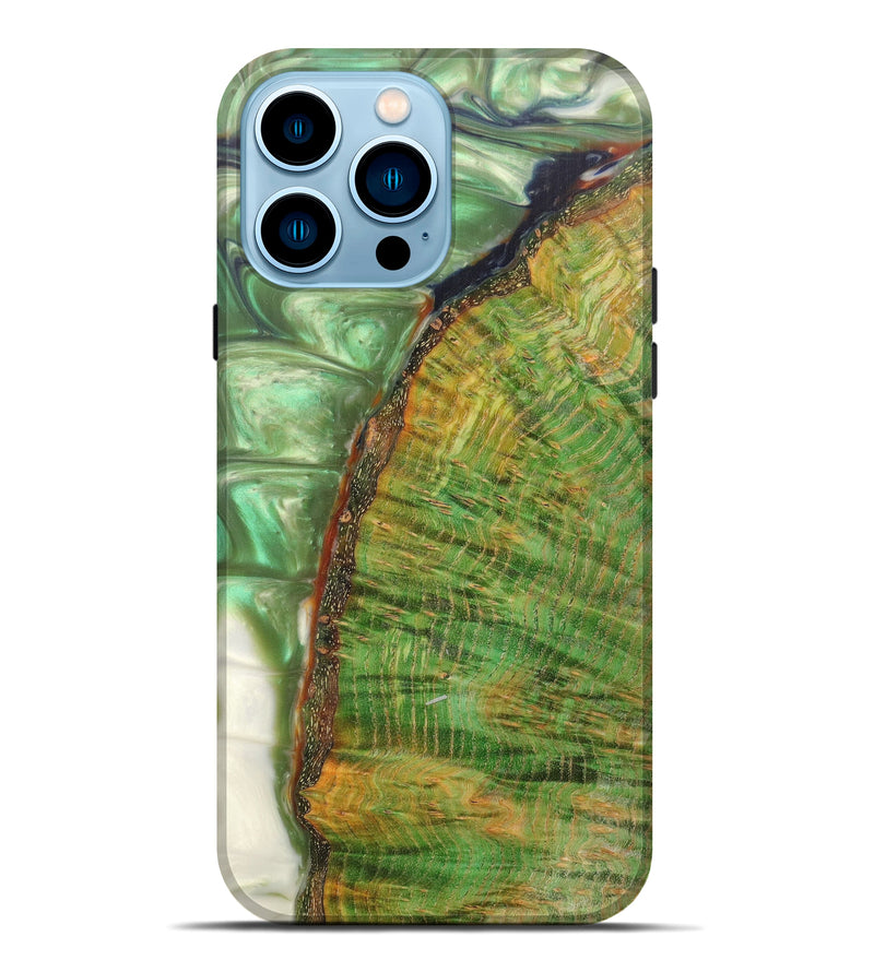 iPhone 14 Pro Max Wood+Resin Live Edge Phone Case - Cherish (Dark Green, 611097)