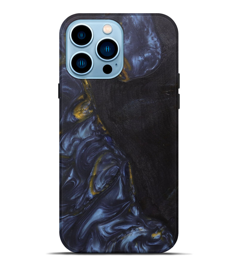 iPhone 14 Pro Max Wood+Resin Live Edge Phone Case - CrystalBay (Dark Blue, 593319)