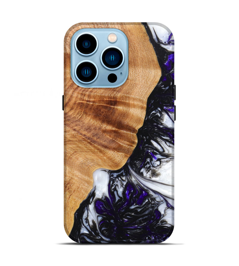 iPhone 14 Pro Wood+Resin Live Edge Phone Case - Nataly (Black & White, 626890)