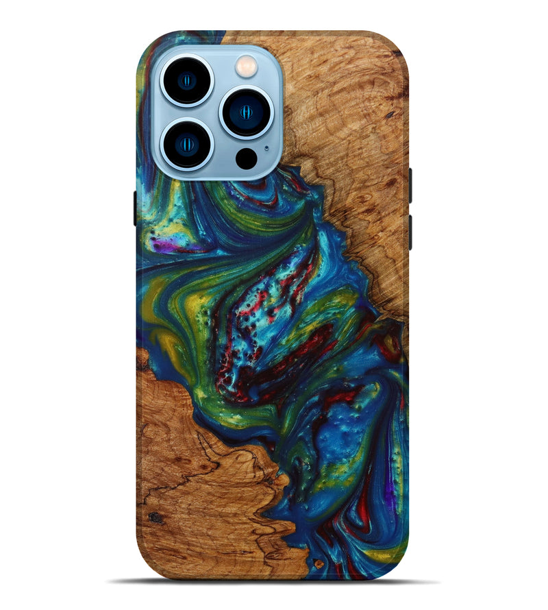 iPhone 14 Pro Max Wood+Resin Live Edge Phone Case - Layne (Light Blue, 613978)