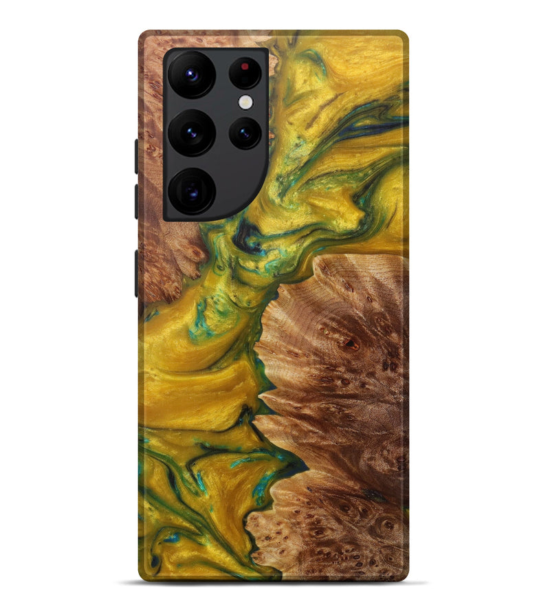 Galaxy S22 Ultra Wood+Resin Live Edge Phone Case - Selma (Teal & Gold, 599136)