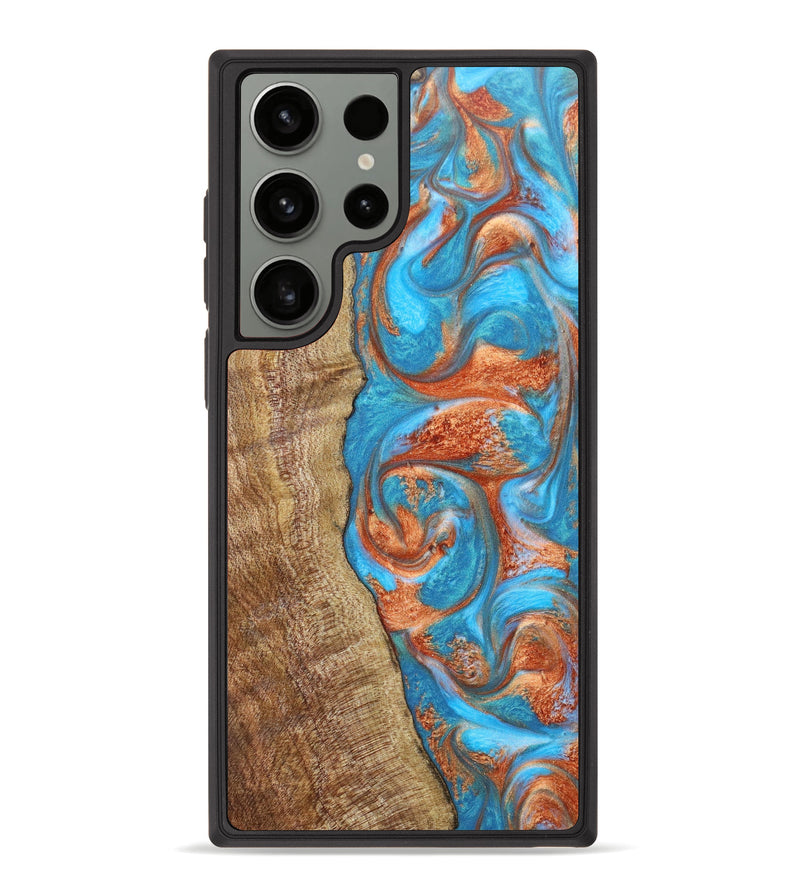 Galaxy S23 Ultra Wood+Resin Phone Case - Chance (Teal & Gold, 629265)