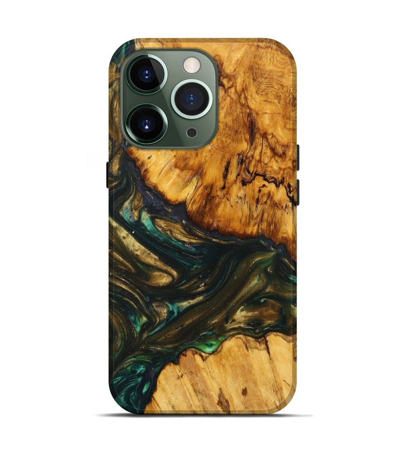 iPhone 13 Pro Wood+Resin Live Edge Phone Case - Luann (Green, 631261)