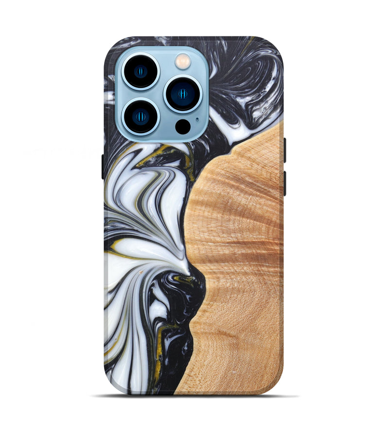 iPhone 14 Pro Wood+Resin Live Edge Phone Case - Georgette (Black & White, 606490)