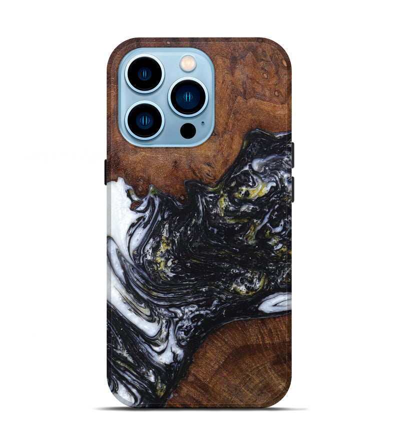iPhone 14 Pro Wood+Resin Live Edge Phone Case - Tea (Black & White, 626350)