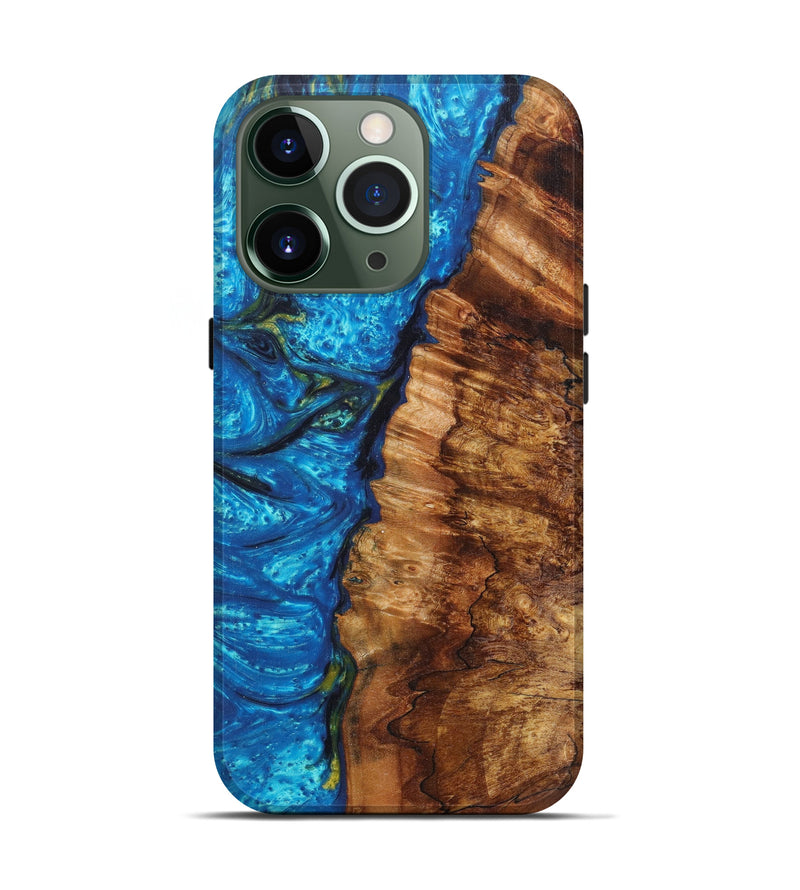 iPhone 13 Pro Wood+Resin Live Edge Phone Case - Dora (Teal & Gold, 606806)