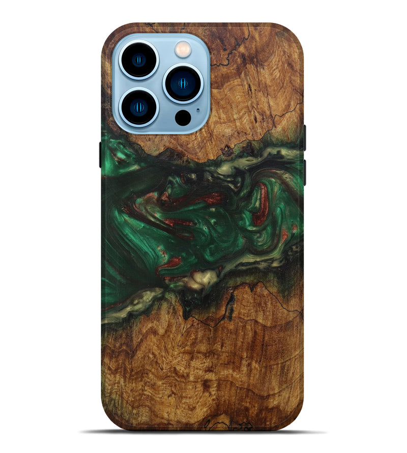 iPhone 14 Pro Max Wood+Resin Live Edge Phone Case - Shirley (Dark Green, 591391)