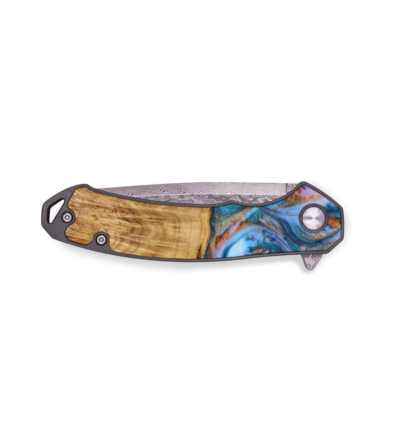 EDC Wood+Resin Pocket Knife - Faith (Teal & Gold, 645133)