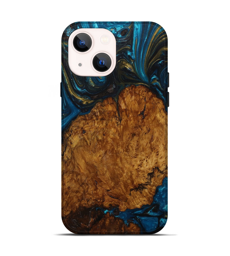 iPhone 14 Wood+Resin Live Edge Phone Case - Maeve (Teal & Gold, 635964)