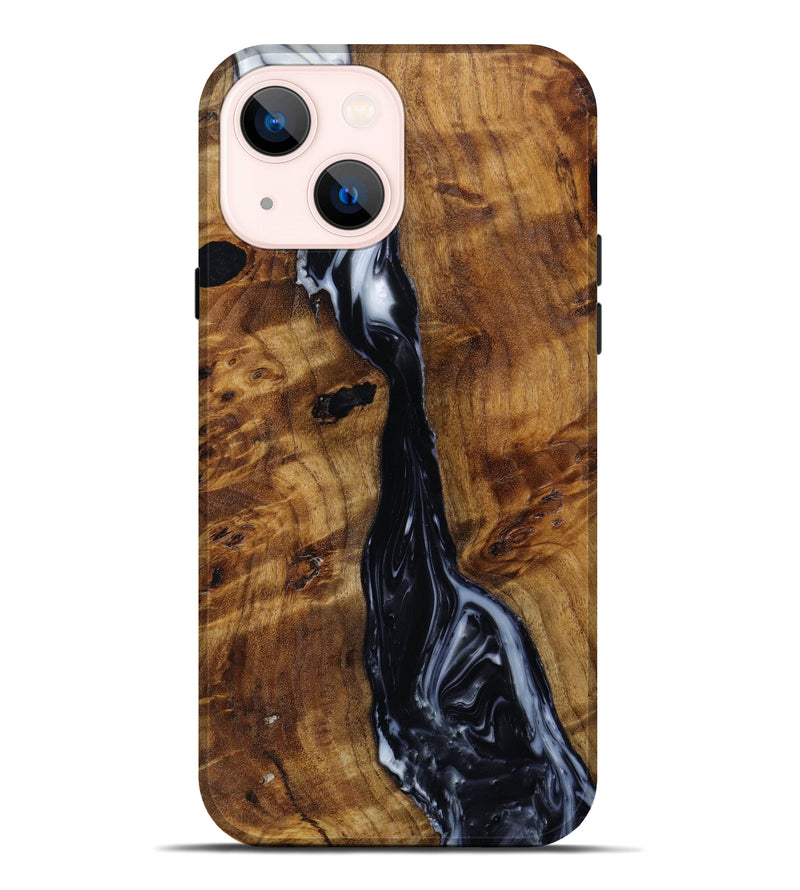 iPhone 14 Plus Wood+Resin Live Edge Phone Case - Jeanette (Black & White, 644814)