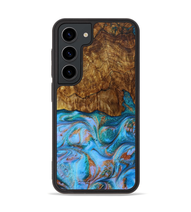 Galaxy S23 Wood+Resin Phone Case - Haisley (Teal & Gold, 648463)