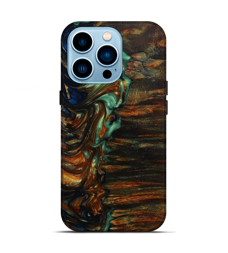 iPhone 14 Pro Wood+Resin Live Edge Phone Case - Niko (Green, 644013)