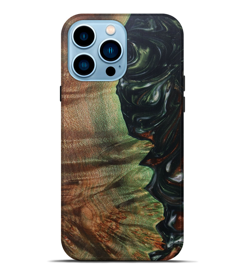 iPhone 14 Pro Max Wood+Resin Live Edge Phone Case - Lanny (Dark Green, 597366)