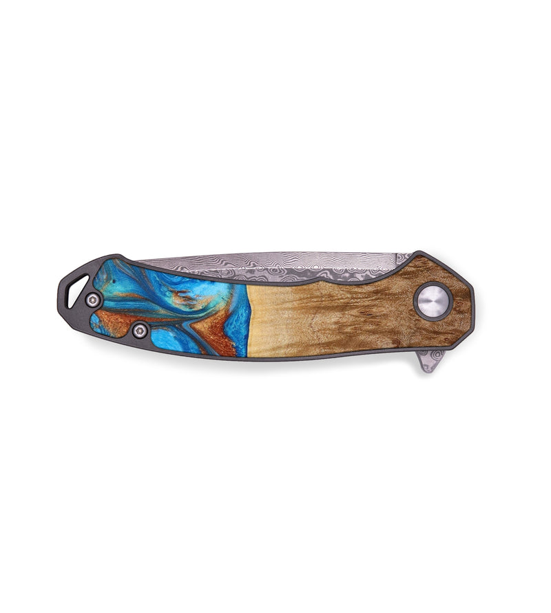 EDC Wood+Resin Pocket Knife - Ramon (Teal & Gold, 642627)