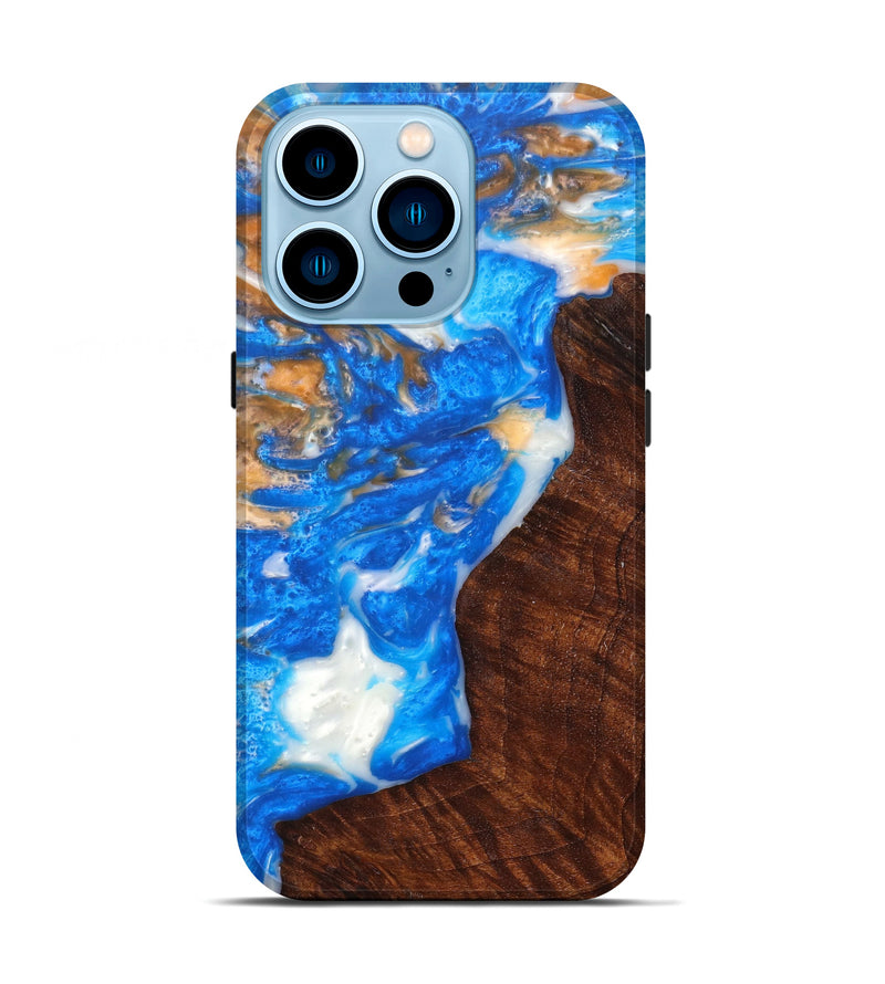 iPhone 14 Pro Wood+Resin Live Edge Phone Case - Roch (Light Blue, 605192)