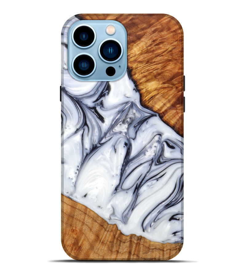 iPhone 14 Pro Max Wood+Resin Live Edge Phone Case - Jaslene (Black & White, 633091)