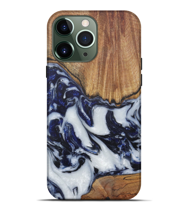 iPhone 13 Pro Max Wood+Resin Live Edge Phone Case - Cindee (Dark Blue, 581708)