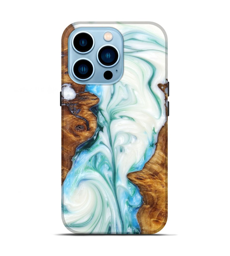 iPhone 14 Pro Wood+Resin Live Edge Phone Case - Hock (Light Blue, 605633)
