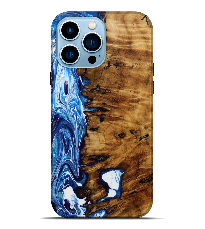 iPhone 14 Pro Max Wood+Resin Live Edge Phone Case - Martha (Blue, 643187)