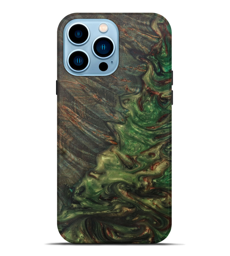 iPhone 14 Pro Max Wood+Resin Live Edge Phone Case - Bhupinder (Dark Green, 587060)