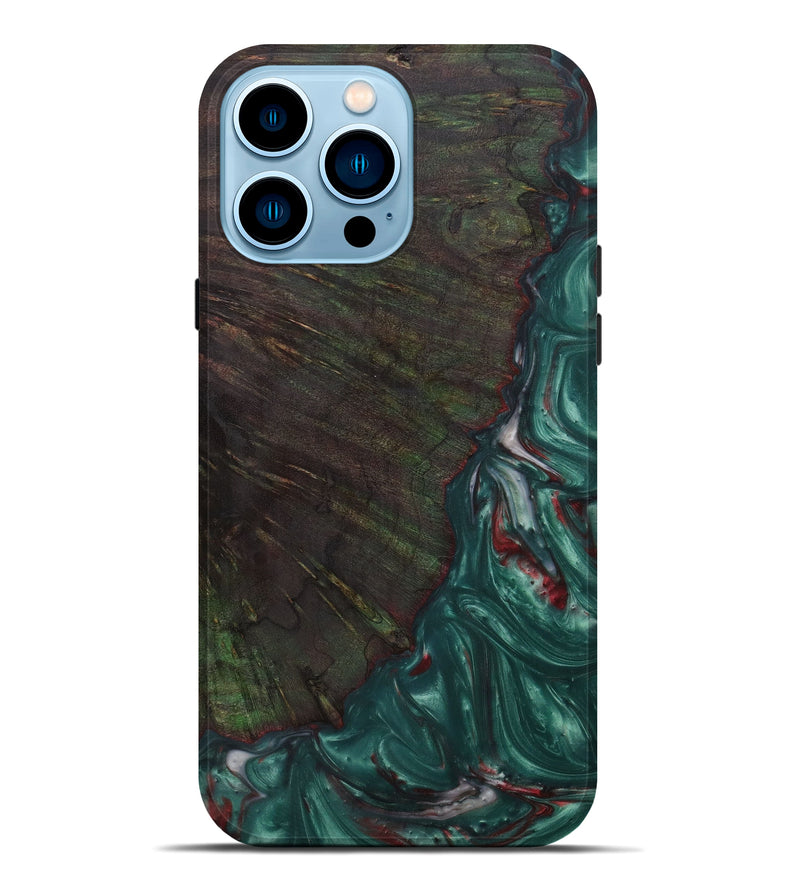iPhone 14 Pro Max Wood+Resin Live Edge Phone Case - Sonnie (Dark Green, 594211)