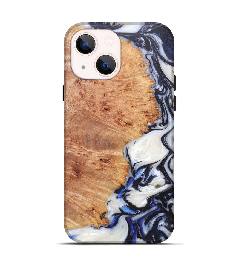 iPhone 14 Wood+Resin Live Edge Phone Case - Dewi (Black & White, 606497)