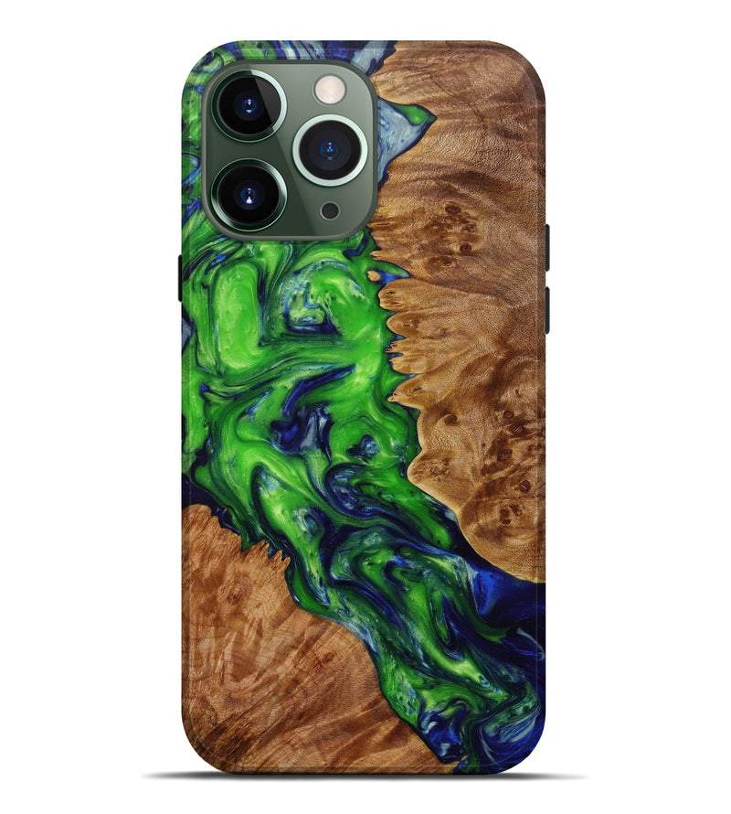 iPhone 13 Pro Max Wood+Resin Live Edge Phone Case - Margalit (Dark Green, 596620)