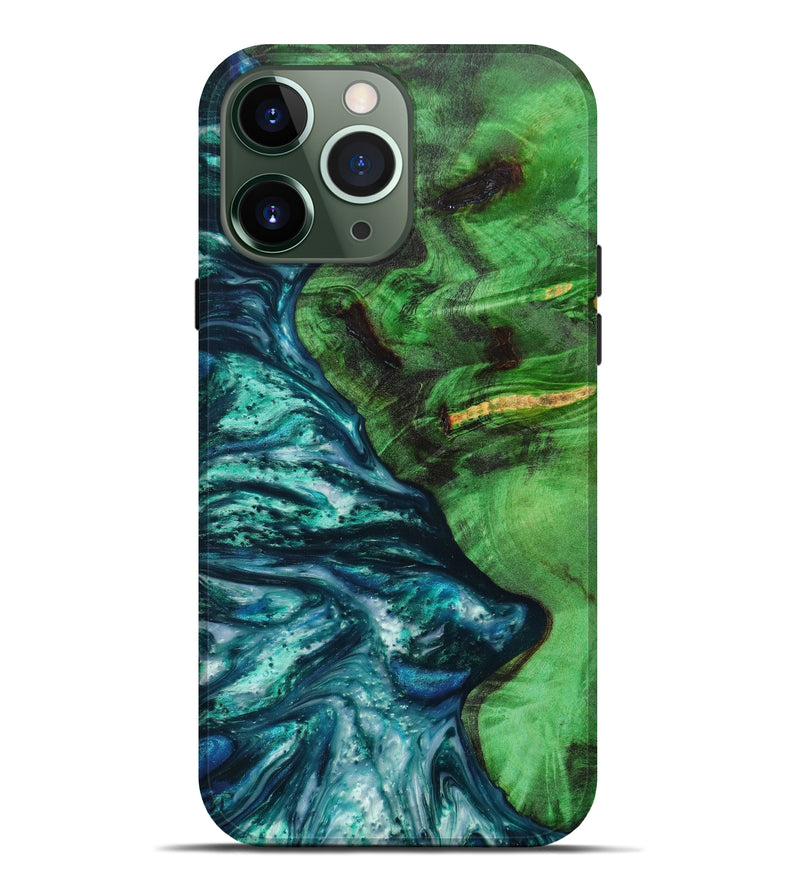 iPhone 13 Pro Max Wood+Resin Live Edge Phone Case - Ima (Green, 631437)