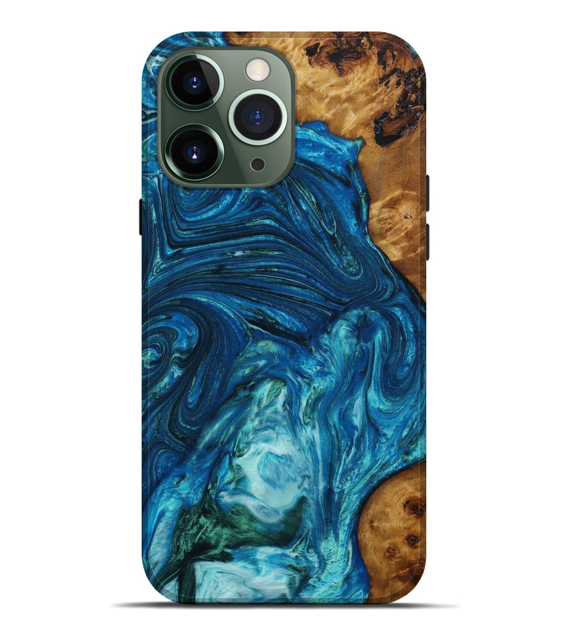 iPhone 13 Pro Max Wood+Resin Live Edge Phone Case - Averie (Blue, 643189)