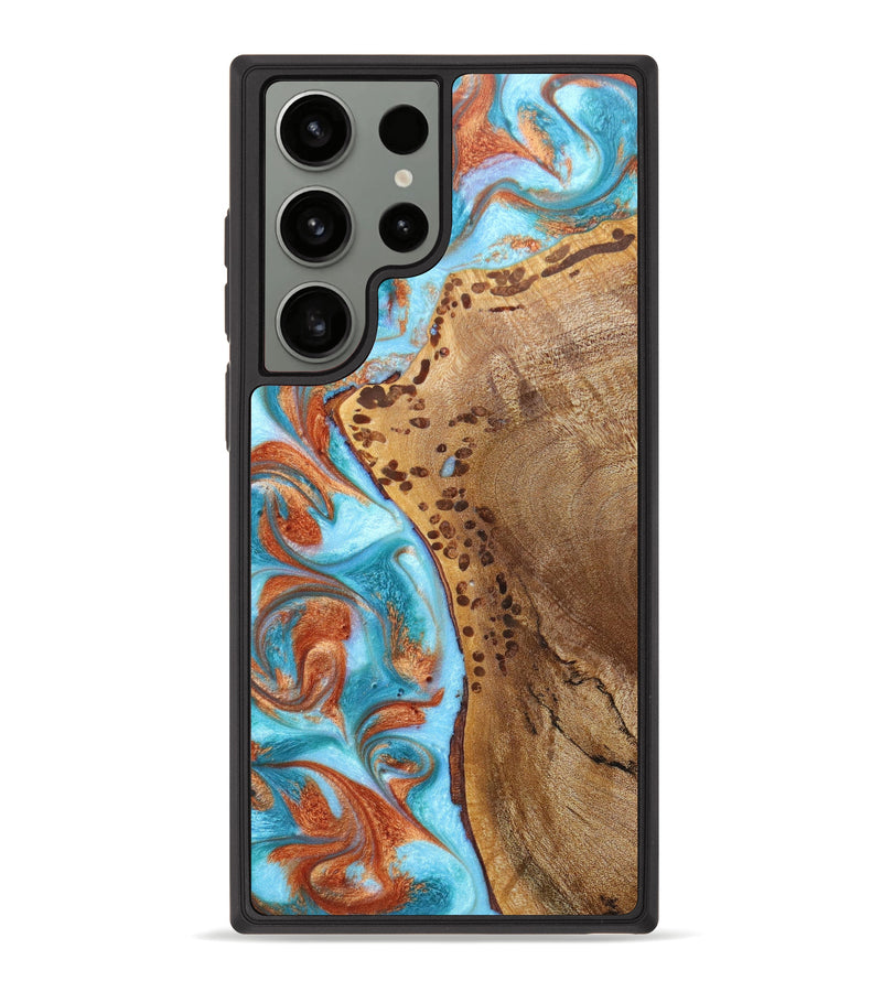 Galaxy S23 Ultra Wood+Resin Phone Case - Reyansh (Teal & Gold, 625564)