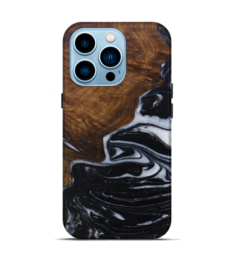 iPhone 14 Pro Wood+Resin Live Edge Phone Case - Tesfagaber (Black & White, 593776)