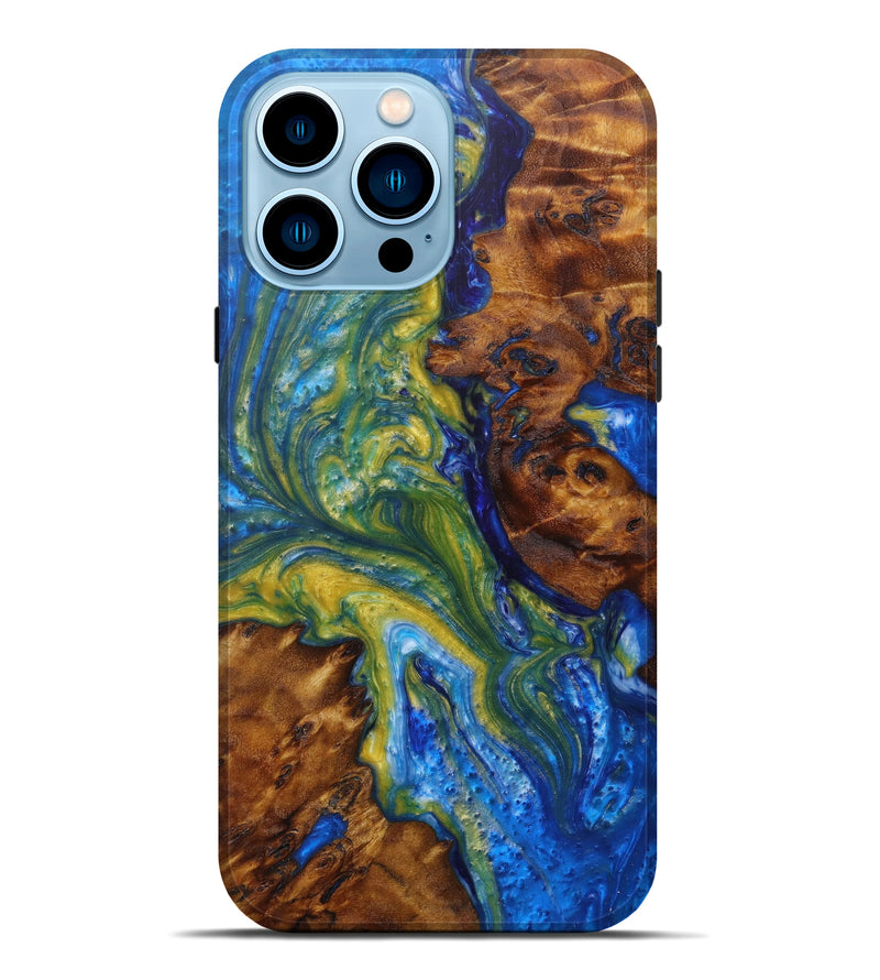iPhone 14 Pro Max Wood+Resin Live Edge Phone Case - Lind (Light Blue, 597268)