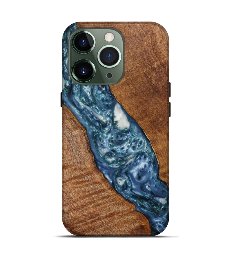 iPhone 13 Pro Wood+Resin Live Edge Phone Case - Alanna (Green, 623135)