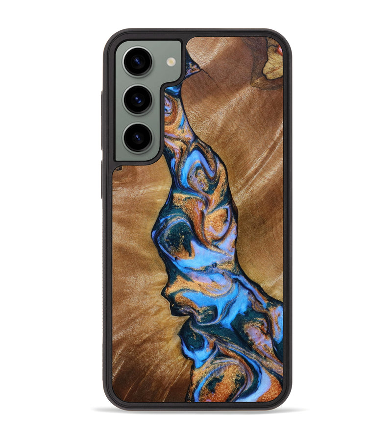 Galaxy S23 Plus Wood+Resin Phone Case - Lesley (Teal & Gold, 645705)