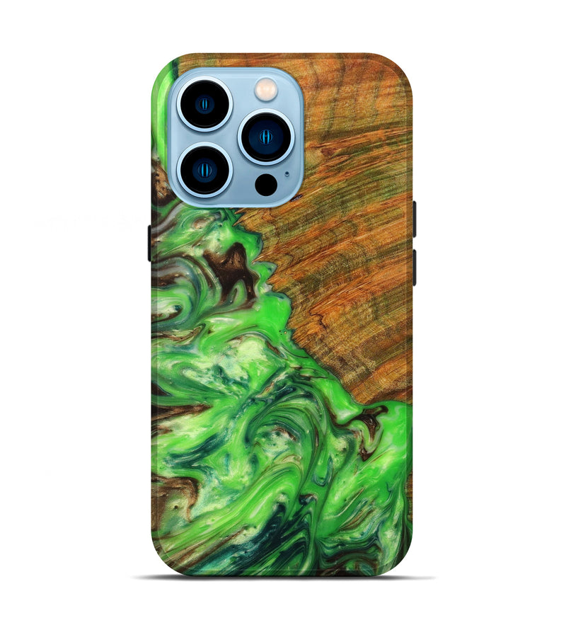 iPhone 14 Pro Wood+Resin Live Edge Phone Case - Maia (Green, 630125)