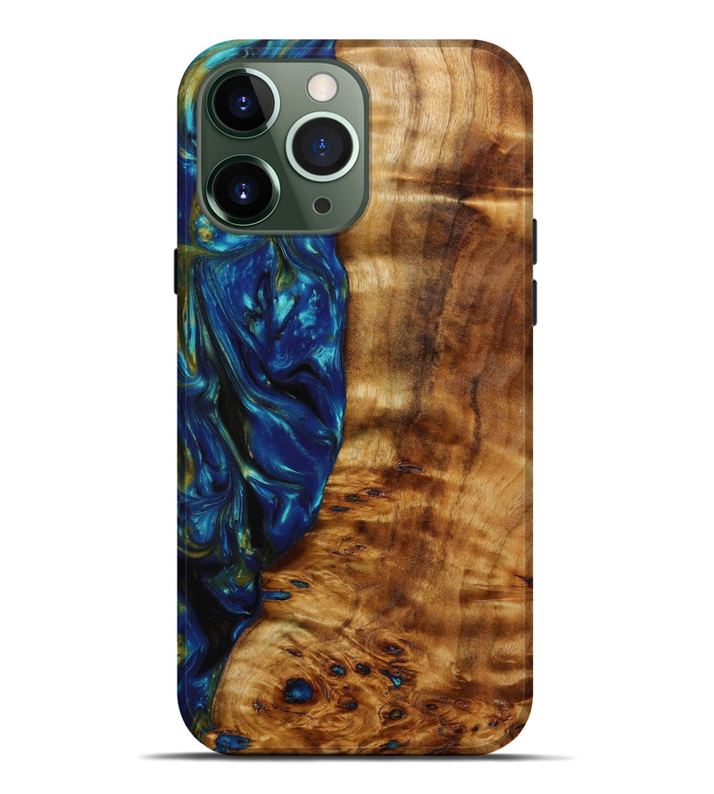 iPhone 13 Pro Max Wood+Resin Live Edge Phone Case - Duane (Teal & Gold, 642260)