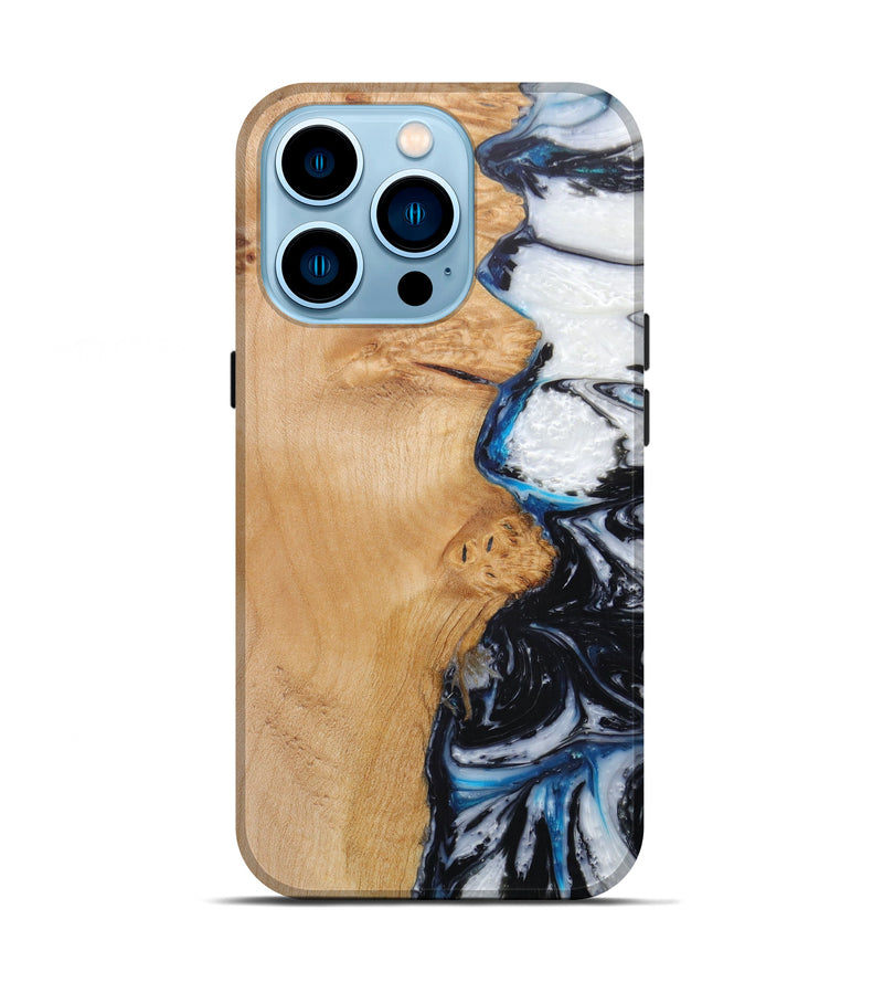 iPhone 14 Pro Wood+Resin Live Edge Phone Case - Nathaniel (Black & White, 588020)