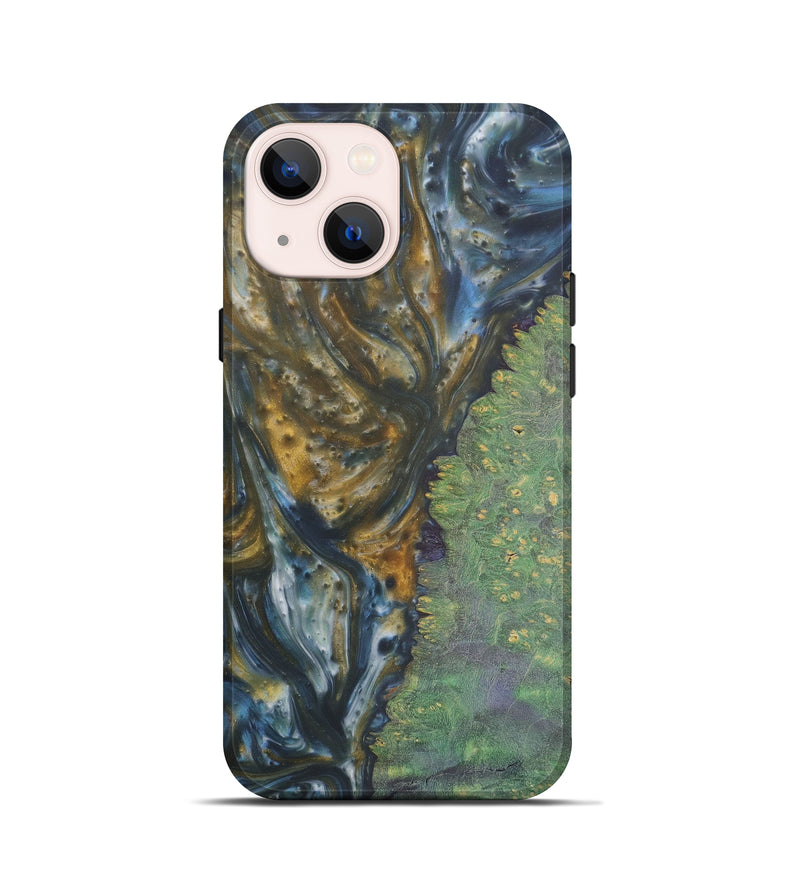 iPhone 13 mini Wood+Resin Live Edge Phone Case - Gurjit (Teal & Gold, 577498)