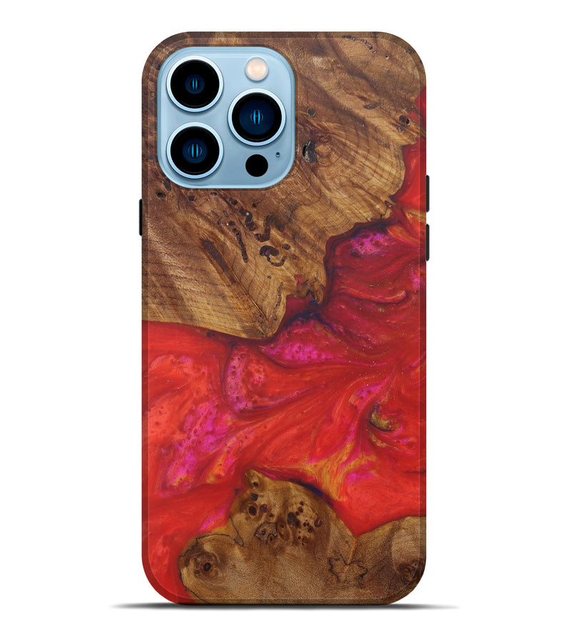 iPhone 14 Pro Max Wood+Resin Live Edge Phone Case - Bibbye (Dark Red, 602469)