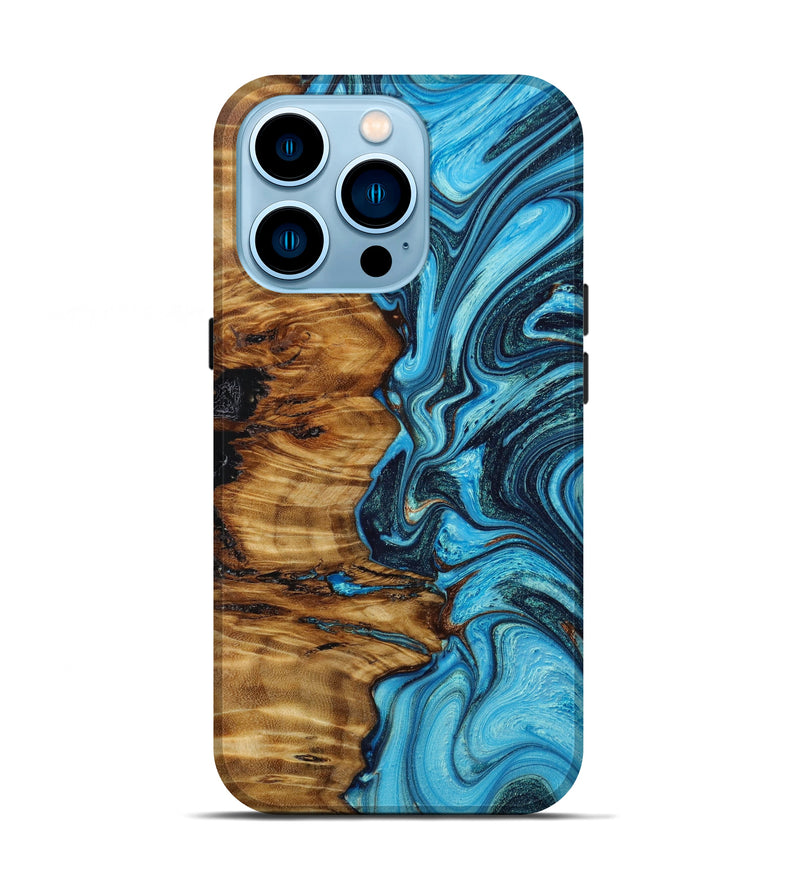 iPhone 14 Pro Wood+Resin Live Edge Phone Case - Aria (Blue, 644825)