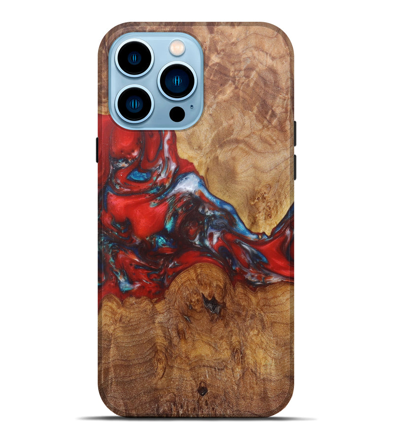 iPhone 14 Pro Max Wood+Resin Live Edge Phone Case - Stefano (Dark Red, 600141)
