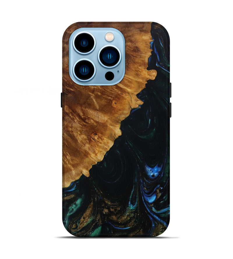 iPhone 14 Pro Wood+Resin Live Edge Phone Case - Cristy (Dark Green, 619542)