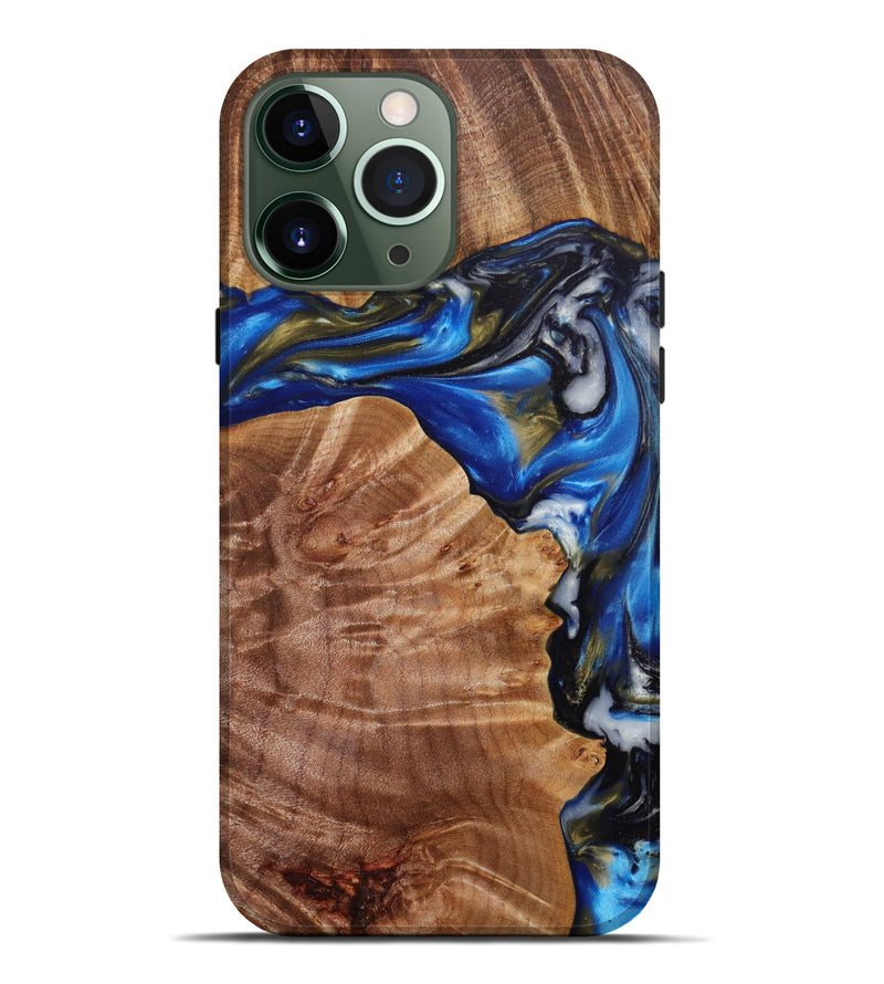 iPhone 13 Pro Max Wood+Resin Live Edge Phone Case - Tabitha (Blue, 639114)