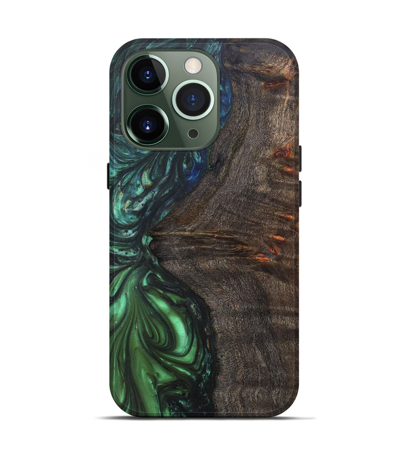 iPhone 13 Pro Wood+Resin Live Edge Phone Case - Wallie (Dark Green, 607130)