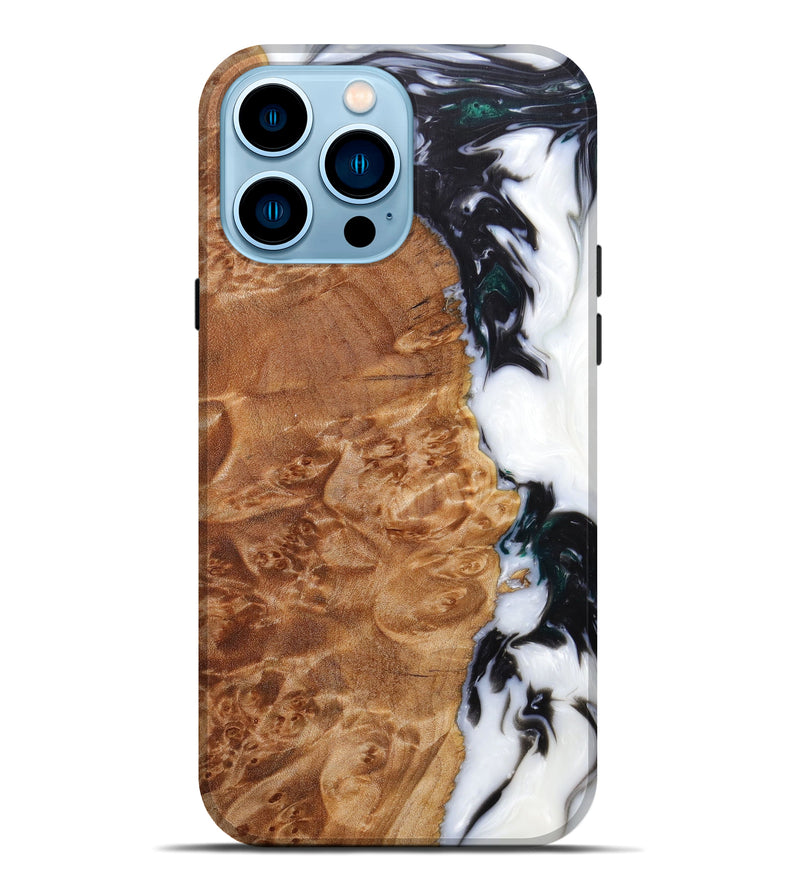iPhone 14 Pro Max Wood+Resin Live Edge Phone Case - Cinda (Black & White, 630261)
