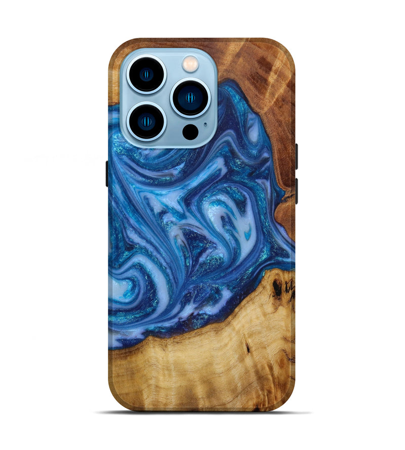 iPhone 14 Pro Wood+Resin Live Edge Phone Case - Katina (Blue, 647816)