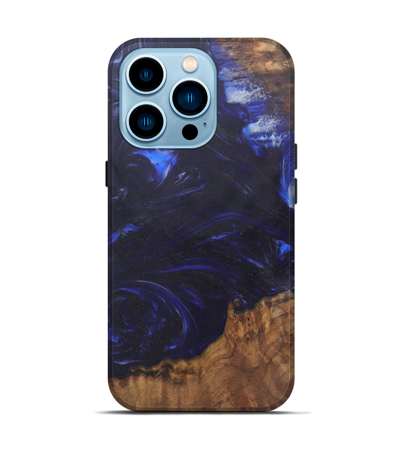iPhone 14 Pro Wood+Resin Live Edge Phone Case - Lettie (Dark Blue, 594865)