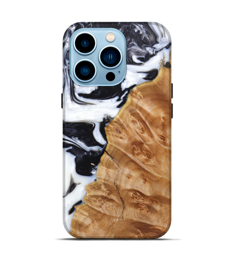 iPhone 14 Pro Wood+Resin Live Edge Phone Case - Maeve (Black & White, 630255)