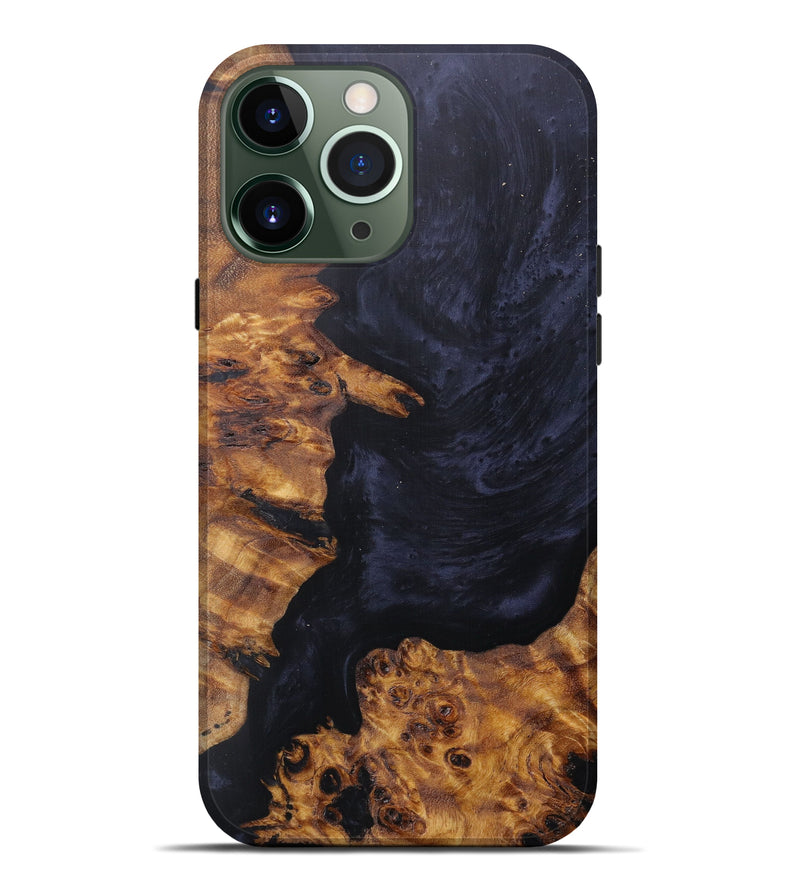 iPhone 13 Pro Max Wood+Resin Live Edge Phone Case - Anselma (Pure Black, 607143)