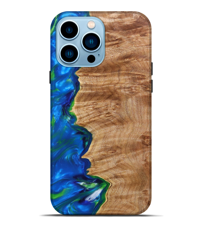 iPhone 14 Pro Max Wood+Resin Live Edge Phone Case - Dotty (Blue, 633210)